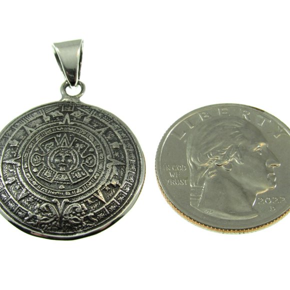 Solid 925 Sterling Silver Aztec Sun Stone / Mayan Calendar Pendant - Picture 5 of 8